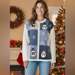 Croft & Barrow Ugly Christmas Sweater Color Block Blue White Angora Blend Sz PL